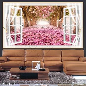 Tranh 3D cửa sổ hoa hồng