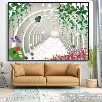 Tranh 3D cổng và hoa