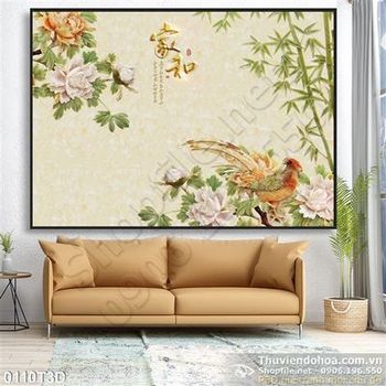 Tranh 3D chim công và hoa