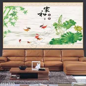 Tranh 3D sen và trúc