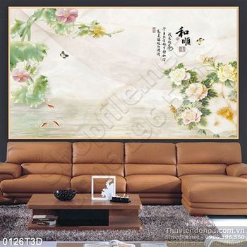 Tranh 3D hoa mẫu đơn trang trí