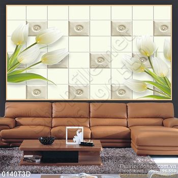 Tranh 3D hoa tulip nền trắng