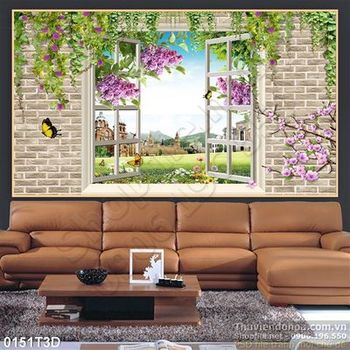 Tranh 3D cửa sổ và lâu đài