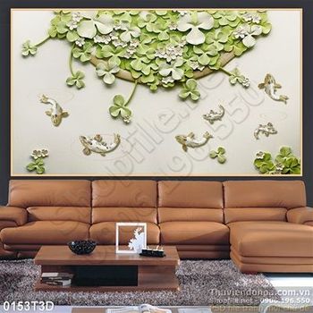 Tranh 3D cỏ ba lá và cá
