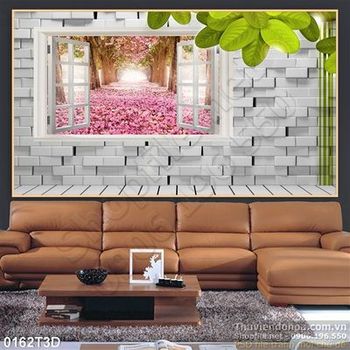 Tranh 3D cửa sổ hoa hồng trang trí