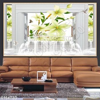 Tranh 3D thác và hoa trang  trí