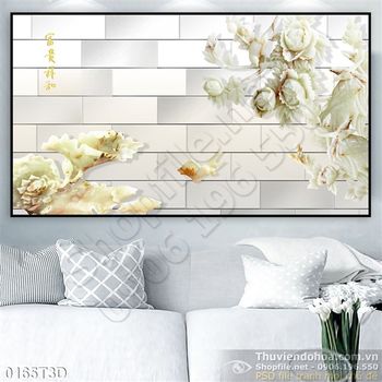 Tranh 3D hoa và cá treo tường
