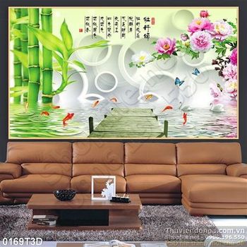 Tranh 3D trúc và hồ nước