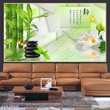 Tranh 3D trúc và hoa sen trang  trí