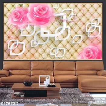 Tranh 3D hoa hồng nền vàng cổ điển