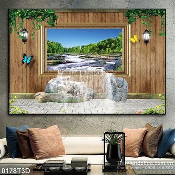 Tranh 3D tranh suối trang  trí