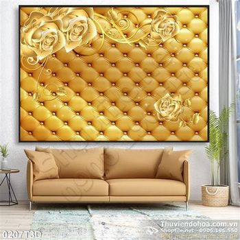 Tranh 3D hoa hồng gold phong ngủ