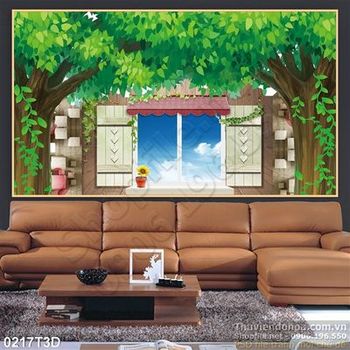 Tranh 3D cây và cổng