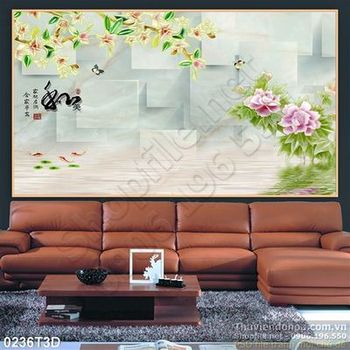 Tranh 3D hoa mai và mẫu đơn treo tường