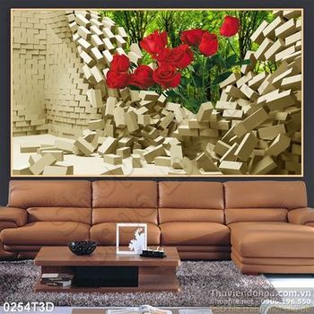 Tranh 3D hoa tulip trang trí phòng khách