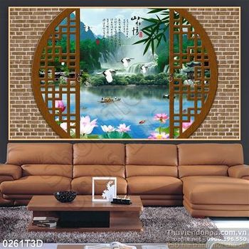 Tranh 3D chim hạc và sơn thủy