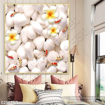 Tranh 3D hoa sứ và cá