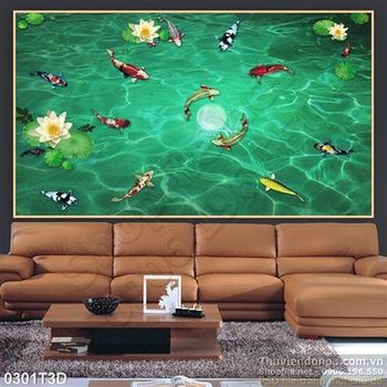 Tranh 3D in gạch ao cá