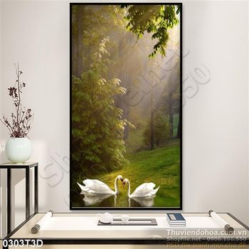 Tranh 3D phong cảnh hồ thiên nga