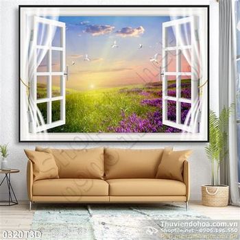 Tranh 3D cửa sổ và bình minh