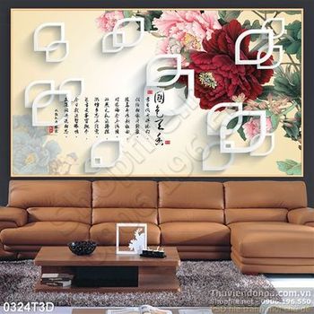 Tranh 3D mẫu đơn cổ điển trang trí