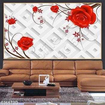 Tranh 3D hoa hồng hiện đại treo tường