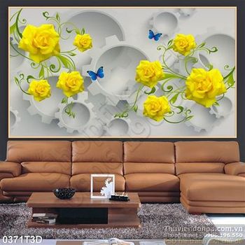 Tranh 3D hoa hồng vàng treo tường