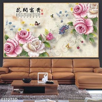 Tranh 3D mẫu đơn trang trí treo tường