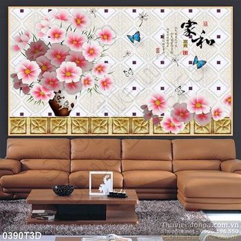 Tranh 3D hoa đào trang trí