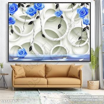 Tranh 3D hoa hồng xanh trang trí