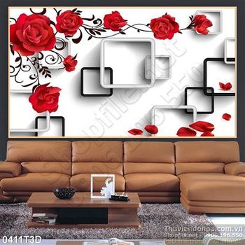 Tranh 3D hoa hồng treo tường trang trí
