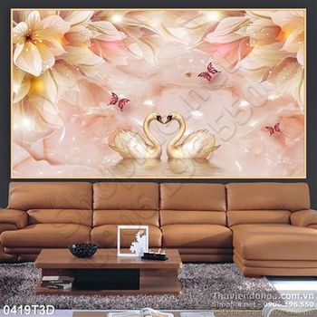 Tranh 3D đôi thiên nga treo tường