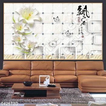 Tranh 3D hoa ly trang trí nền gạch