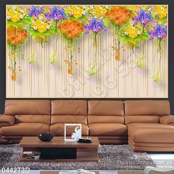 Tranh 3D psd hoa dây leo dán tường