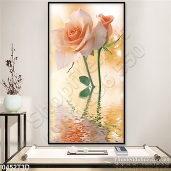 Tranh 3D hoa hồng nền cam