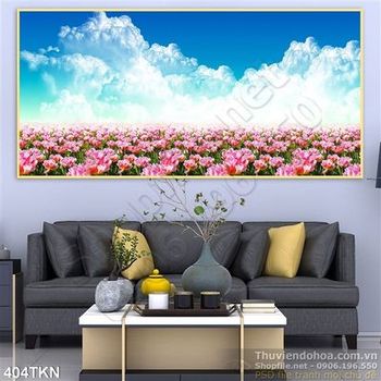 Tranh cánh đồng hoa tulip màu hồng