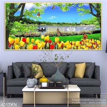 Tranh phong thủy và hoa tulip in uv