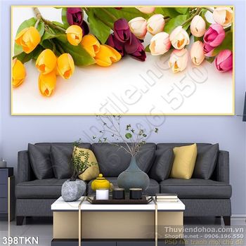Tranh hoa tulip in tranh kính