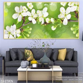 Tranh hoa anh đào in uv chất lượng psd