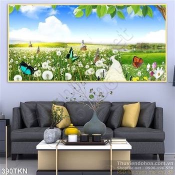 Tranh cánh đồng hoa bồ công anh và con đường psd