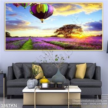 Tranh hoa oải hương và khí cầu psd