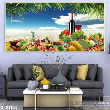 Tranh hoa quả và ly rượu in uv