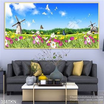 Tranh cối xay gió trên cánh đồng