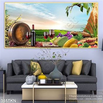 Tranh chai rượu vang trang trí bếp