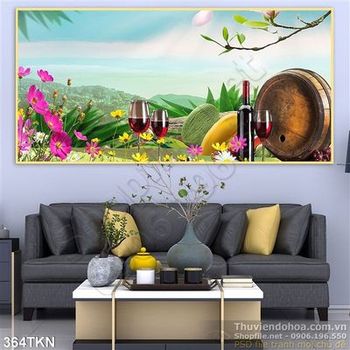 Tranh ly rượu nho và phong cảnh
