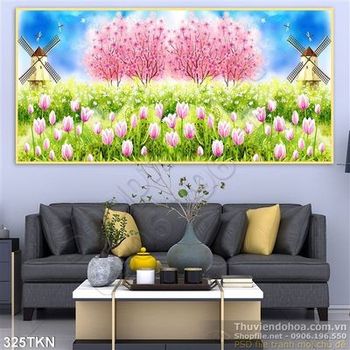 Tranh cối xay gió và hoa đào