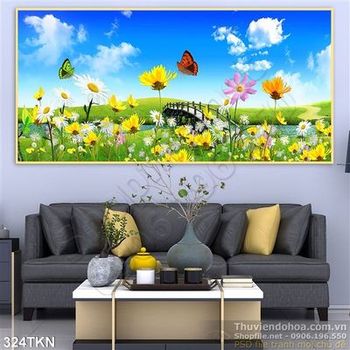 Tranh cây cầu và hoa hồ điệp