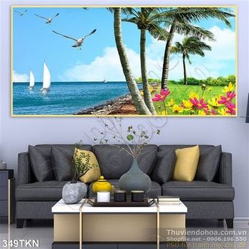 Tranh bãi biển và du thuyền đẹp