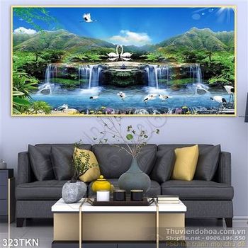 Tranh thác nước và chim thiên nga