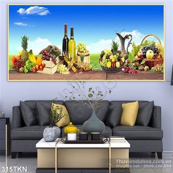 Tranh rượu vang và trái cây trang trí bếp